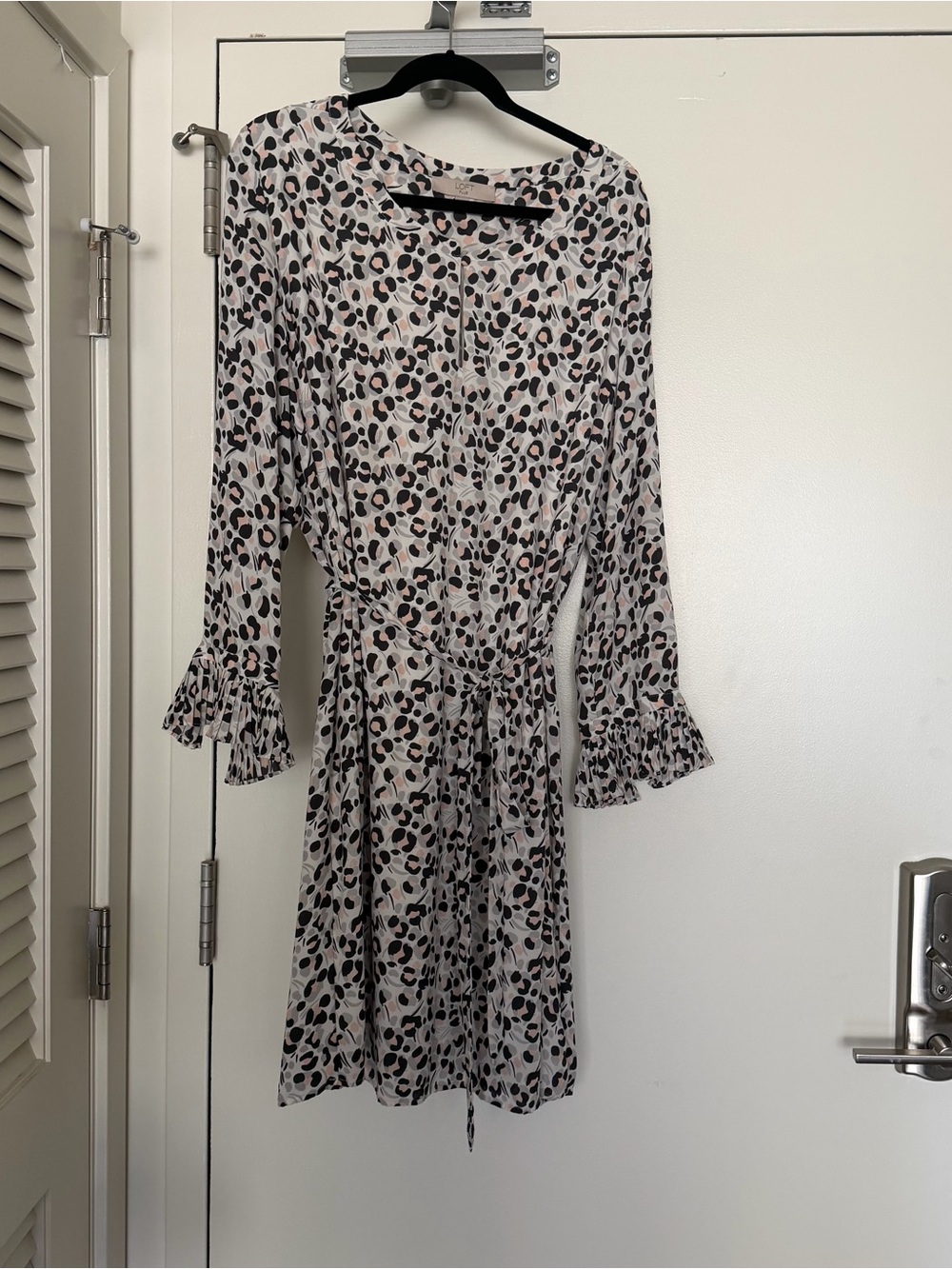 LOFT Leopard Print Long Sleeve Tie-Waist Dress